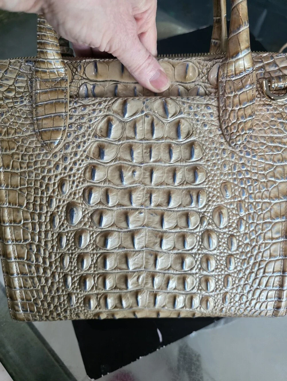 Brahmin Metallic Taupe Croc-Embossed Caroline